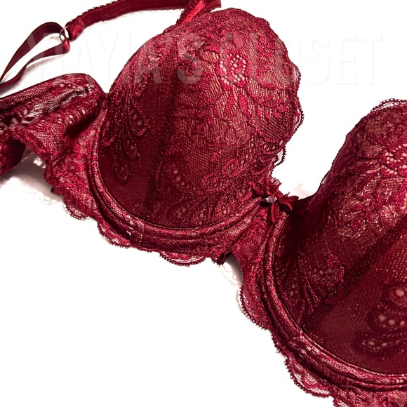 Le Mystere 40C Sophia 2435 Floral Lace Shimmer Underwire Padded Bra in Merlot - Picture 11 of 15